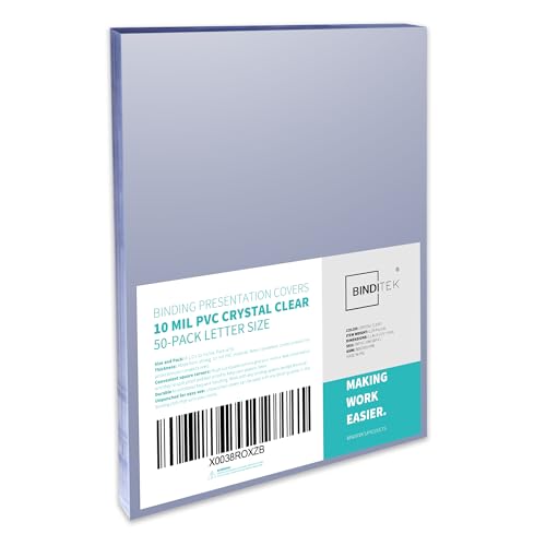 Image of Binditek 10 Mil PVC Binding Covers, 8.5 x 11 Inches, Clear, 50 Pack