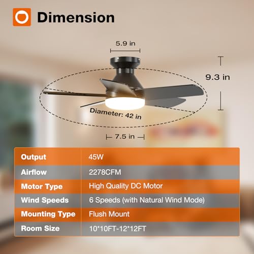 Image of addlon Ceiling Fans with Lights, 32 inch Low Profile Ceiling Fan with Light and Remote Control, Flush Mount, Reversible, 3CCT, Dimmable, Quiet, Black Small Ceiling Fan for Bedroom Indoor /Outdoor Use