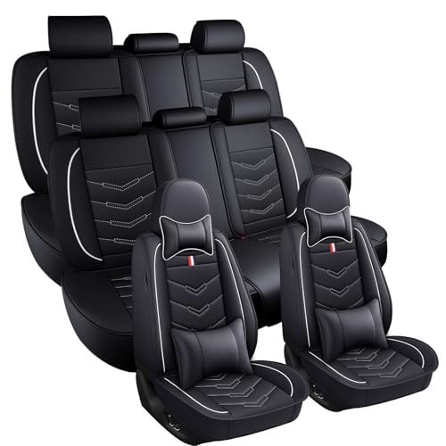 Image of Car Seat Covers 7 Seats for Mitsubishi Outlander 2003-2026, Waterproof Durable Leather Vehicle Cushion Covers, Breathable Full Coverage Seat Protector(Luxury,Black White)