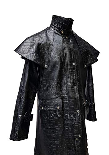 Mens Black Aligator Crocodile Leather DUSTER RIDING HUNTING STEAMPUNK TRENCH MATRIX COAT2
