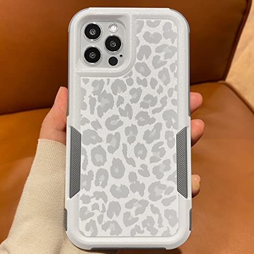 Burmcey for iPhone 12 Pro Max Case White Leopard Light Gray, Cheetah Print Heavy Duty Tough Rugged Full Body Protection Shockproof Protective Women Girls Case for iPhone 12 Pro Max 6.7'' 2020