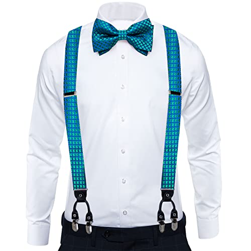 Image of DiBanGu Paisley Bow Tie and Supenders for Men Tuxedo Heavy Duty 6 Clips Suspender Adjustable Y-Shape Mens Trouser Braces