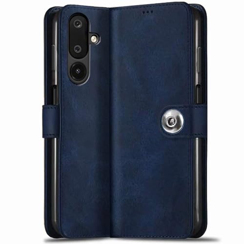 TheGiftKart Flip Cover Back Case for Samsung Galaxy M16 5G / F16 5G | Genuine Leather Finish | Designer Button | Inbuilt Pockets & Stand | Wallet Style | Flip Back Cover Case (Faux Leather, Blue)- Best and cheap mobile covers in India