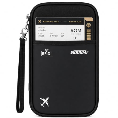 Image of Wooum Unisex Polyester Passport Bag Passport Wallet with Boarding Pass Bag Travel Document Holder Passport Organizer with Credit Card Case Travel Accessory Bag (Grey.Black)