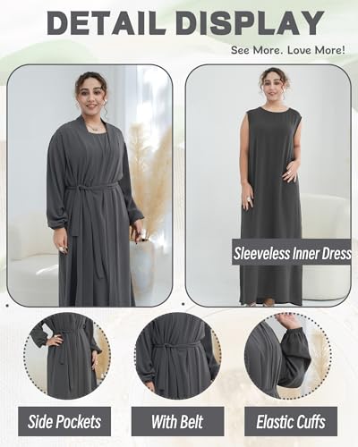 Image of Women's Muslim Dress Two Pieces Set Islamic Prayer Abaya Modest Solid Color Muslim Outfits