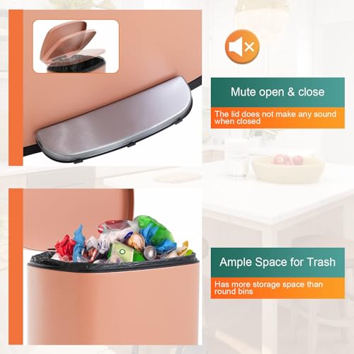 50L Fingerprint-Proof Stainless Steel Trash Can with Removable Inner Bucket and Pedal Lid for Home Office