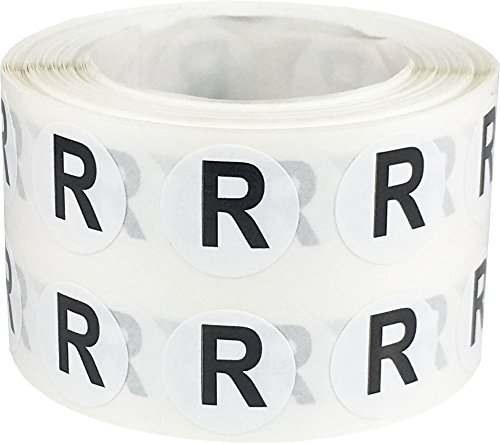 Alphabet Letters R Stickers, 1/2 Inch Round Labels for Inventory Organization, Chart Files, Envelope Seals, Arts and Crafts, 1000 per Roll, Easy-to-Peel, Strong Adhesive, Semi-Gloss Paper