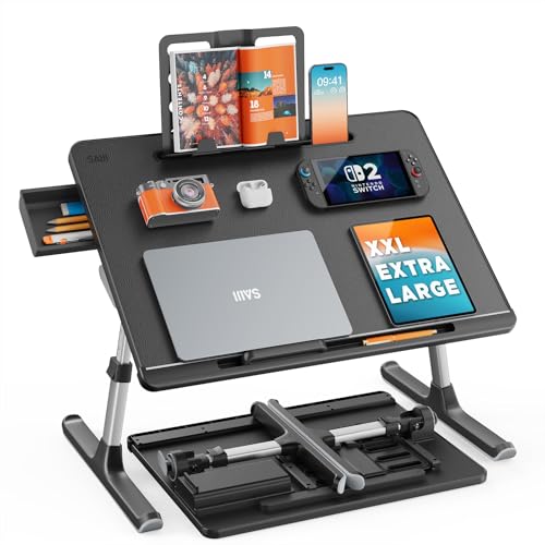 Laptop Bed Tray Desk, SAIJI X-Large Adjustable Laptop Table, Foldable Laptop Desk with Storage...