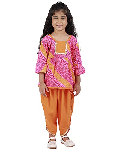 Ahhaaaa Cotton Jaipuri Print Frill Sleeves Frock Style Kurti with Dhoti Salwar For Baby Girls Ahhaaaa Cotton Jaipuri Print Frill Sleeves Frock Style Kurti with Dhoti Salwar For Baby Girls