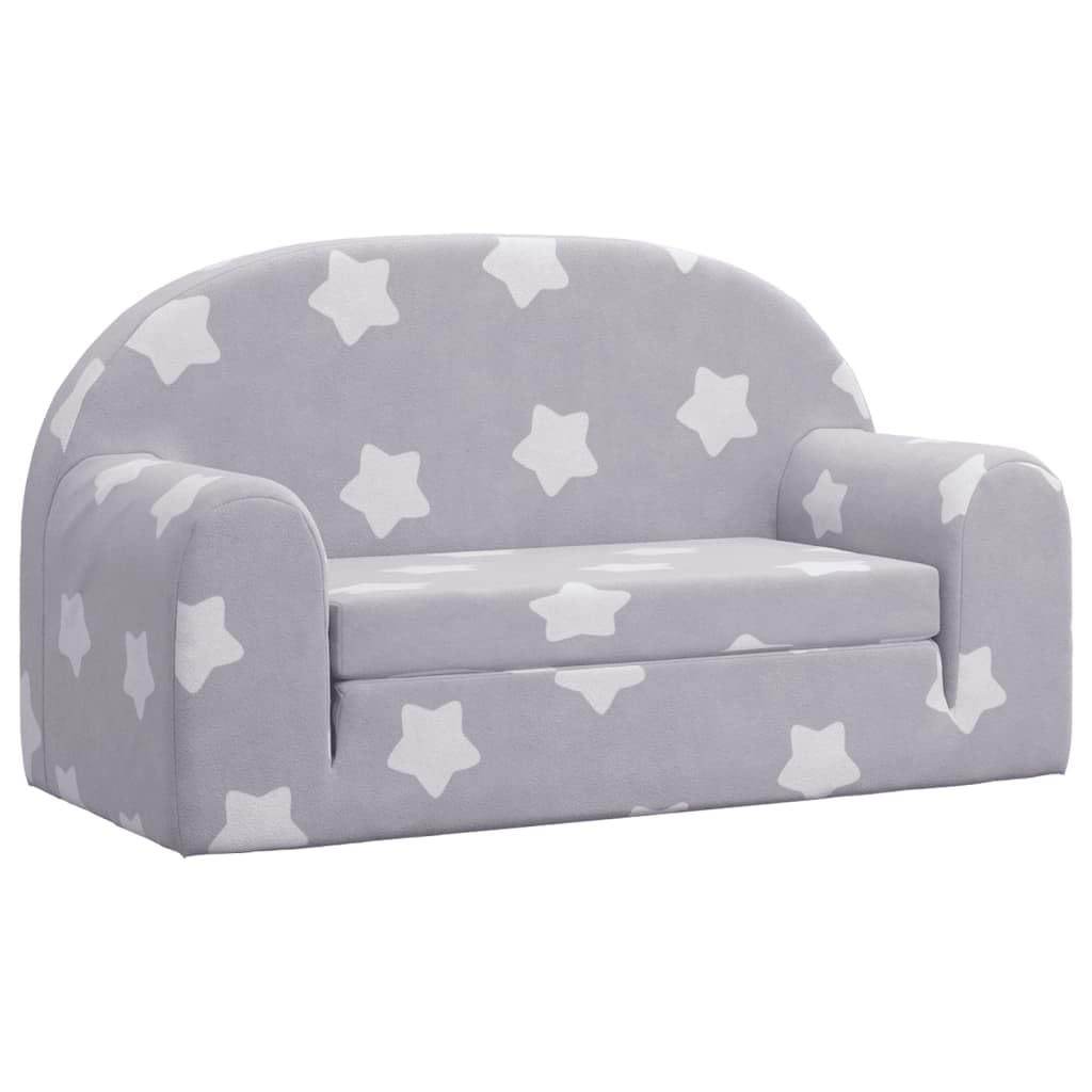 vidaXL Canapé-lit Enfant 2 Places, Lit de Jour avec Dossier et Accoudoirs, Lit d'Invité pour Tout-Petits Chambre, Gris Clair Étoiles Peluche Douce