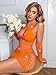 Avidlove Fishnet Lingerie Womens Mesh Chemise One Piece Babydoll Mini Dress Lace Sparkle Rhinestone Lingeries for Women Orange