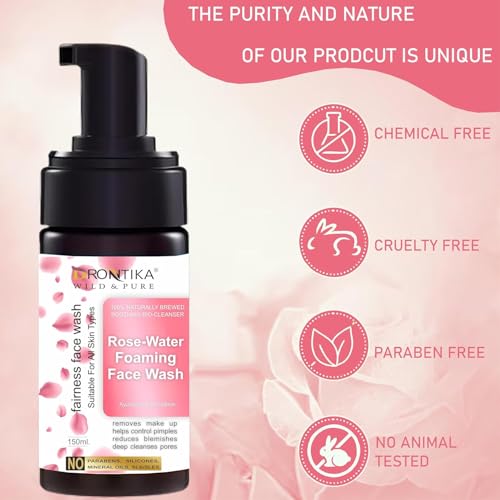 Image of Drontika Wild & Pure Ayurvedic Rose Foaming Face Cleanser with the Pure Essential Oils of Rose Water 150ml. (Rose Water)
