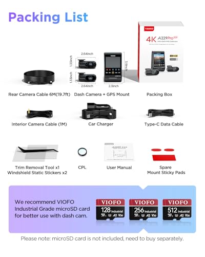 VIOFO A229 Pro 4K 3CH Dash Cam HDR for Front & Rear & Inside with STARVIS 2 - image 9
