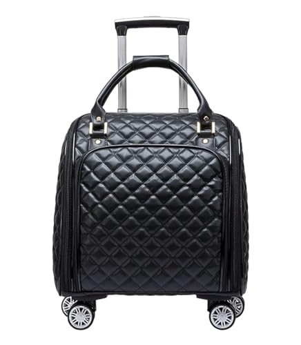 Durable Suitcase for Women Leather Softside Underseat Carry On Suitcases Travel Luggage With Spinner Wheels Retro Suit Case (Color : Black, Size : 16inch)