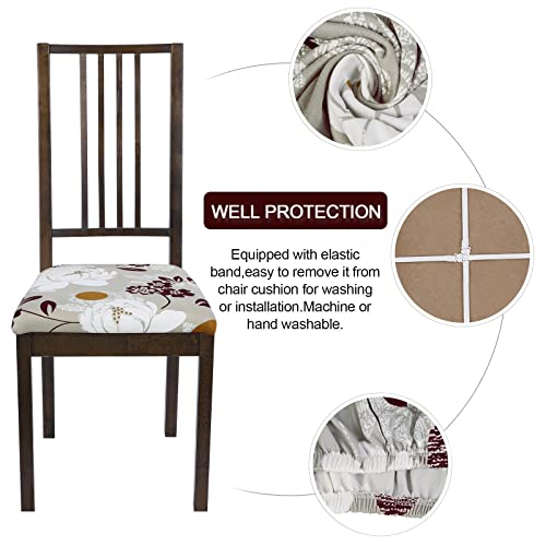 Image of SearchI Seat Covers for Dining Room Chairs Stretch Printed Chair Seat Covers Set of 6, Removable Washable Upholstered Chair Seat Protector Cushion Slipcovers for Kitchen, Office(Flowers Pattern10)