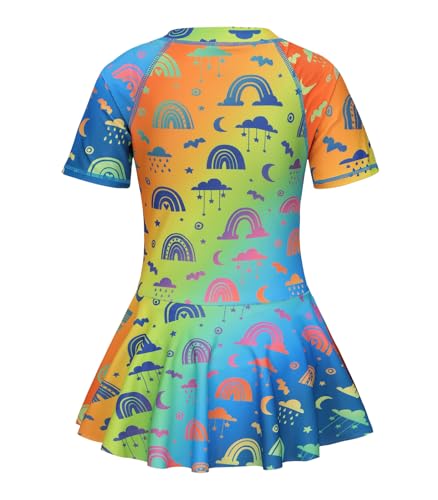 Image of Girls One Piece Swimsuits Short Sleeve Swim Dress for Girls Hawaiian Skirted Bathing Suit Summer Swimwear 3-16 Years