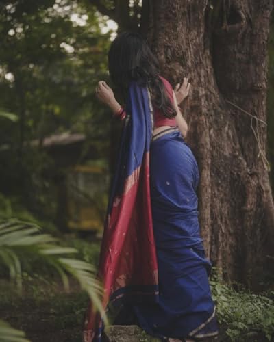 Image of Women's Banarasi Style Pure Kanjivaram Silk Jacquard Kanchipuram Pattu Saree With Un-Stiched Blouse (Navy Blue)