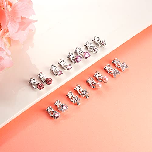 Jerywe 8 Pairs Clip On Earrings For Women Cubic Zirconia Pearl Heart Flower Rainbow Cat Butterfly Turtle Non Pierced Earrings Hypoallergenic Clip Earrings Set #TOP2