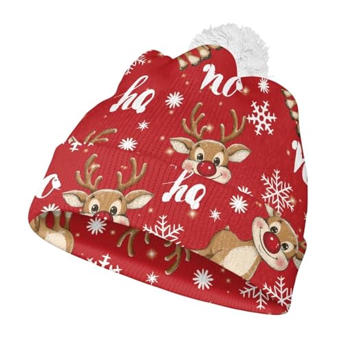 Jekioweii Deer Christmas Red Kids Children Winter Hat Cozy Girls Boys Pom Beanie Hat Soft Baby Toddler Warm Knit Lined Cap Double Layered Woollen Ski Hats