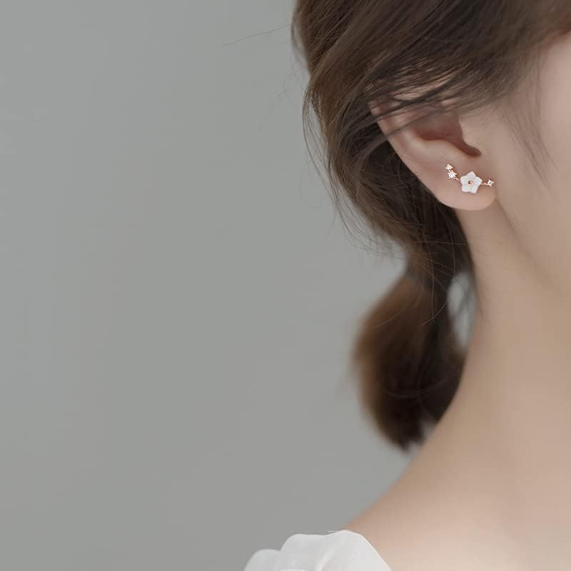 Ladies earrings Ladies Fashion Elegant Earrings Small White Shell Flower Earrings Micro-inlaid Zircon S925 Silver Temperament Earrings Earrings