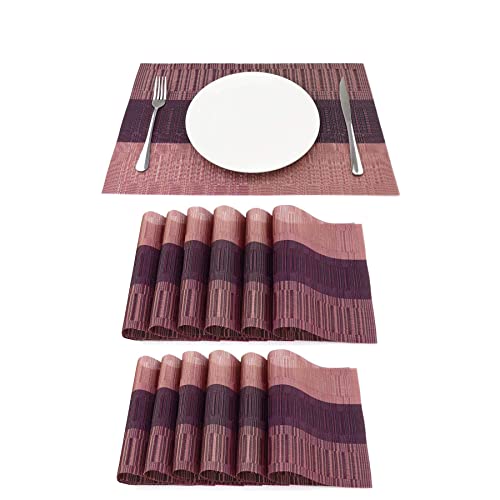daiDokoro Rectangular Crossweave Woven PVC Vinyl Non-Slip Insulation Heat-Resistant & Waterproof Stain Resistant Washable Placemat for Dining & Kitchen Table-(Peach & Brown,Set of 12)