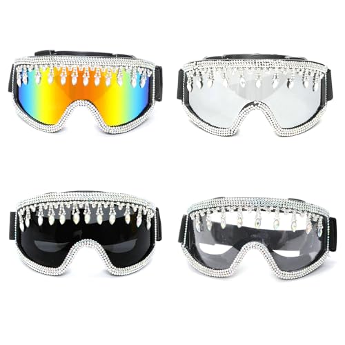 COTIA Oversized Shield Sunglasses for Women Luxury Diamond Fashion Tassel Crystal Party Sun Glasses Ski Goggles2