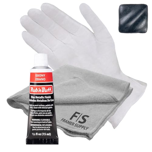 Rub n Buff Metallic Wax with Cotton Glove and 8 x 8 Cloth - Gilding Wax for a Smooth Adjustable Gloss Finish - Single 0.5oz/15ml Tube (Ebony)