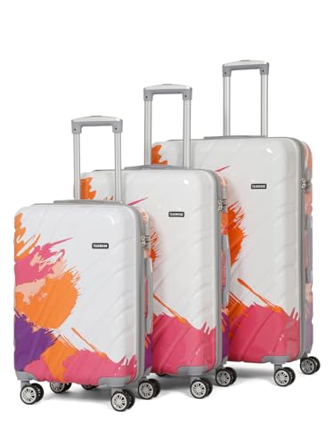 Image of Teakwood World Large Set of 3 Cabin Size Trolley Bag Polycarbonate 360 Degree 8 Wheels Luggage Bag with TSA Lock, Adjustable Handle Trolley Bags for Travel, Suitcase for Travel | Wave Pink