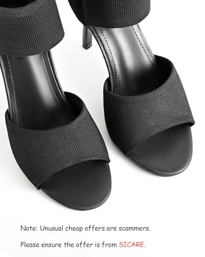 Image of Peep Toe Heels for Women Sexy 3 Inches Stiletto Heeled Sandals for Women Open Toe Wide Stretchy Knit Heel Sandal Booties Slip On Comfortable Dressy Shoes for Prom, Party and Work
