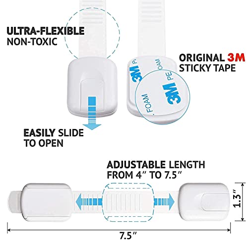 Image of LifeKrafts Adjustable Baby Safety Locks, Adjustable and Flexible Locks with 3M Adhesive Surface Area for Better Stick (White, Pack of 6-Includes 6piece of Safety Lock and 1Free Magnetic Photo Packet)