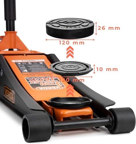 Verda Wagenheber hydraulisch 3T Hubhöhe 75-515 mm, 2X Gummi, mit Schmiernippel, Doppelpumpsystem...