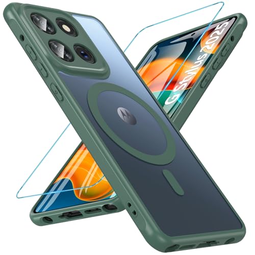 BESINPO Magnetic for Motorola Moto G Stylus 5g 2025 Case with Tempered Screen Protector, (Compatible with MagSafe) Shockproof Military Drop Translucent Matte Cover for Moto G Stylus 5g 2025,Green