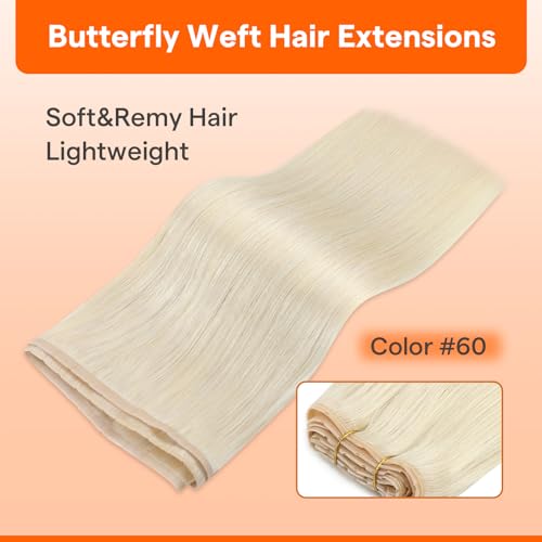 Image of Full Shine Butterfly Weft Hair Extensions 20 Inch 100G Platinum Blonde | Invisible Pu Hole Weft Extensions, Genius Weft, Straight Hair Extensions, Add Length, Date Night Styling