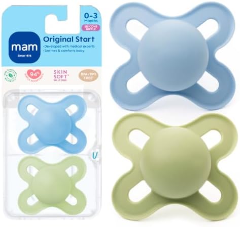 MAM Original Start Baby Pacifiers 0-3 Mths Skin Soft Silicone, 2 Pack