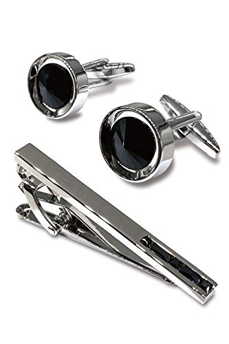 Jａｄｅｎ ［Amazon限定ブランド］ カフスボタン ネクタイピン セット メンズ 高級 ＢＯＸ 磨きクロス 付き 結婚式 プレゼント オシャレ (ジェットブラックスワロフスキー)