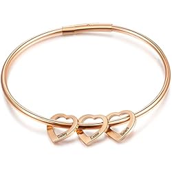 Pulsera De Oro Con Nombre Grabado gors Pulseras de barra personalizadas con nombre grabado para mujer,brazalete de corazón de acero inoxidable,para el día de la madre (Oro rosa)