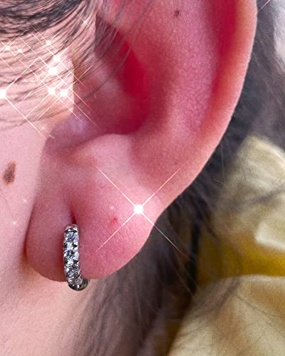 Silver Earrings Cubic Zirconia Small Hoops Stainless Steel Huggie Earrings Stainless Steel Huggie Hoop Earrings For Women Huggie Earrings 8Mm Piercing Earrings Stainless Steel Small Hoop For Women #TOP4