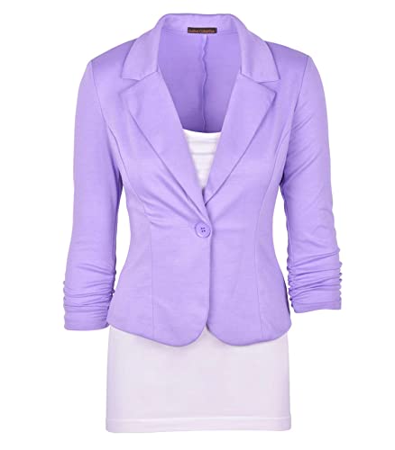 Auliné Collection Women's Casual Work Solid Color Knit Blazer Lavender XL
