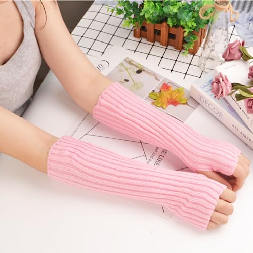 VTTDB Arm covers cute women kawaii japanese harajuku Y2k Arm Warmer for Girls Goth Gloves Fingerless Knitted Arm Sleeve (pink)