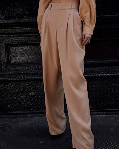 The Drop Women's Tan Double Pleated High-Waist Wide Leg Extra Long Pull-On Pant by @lisadnyc, XS
