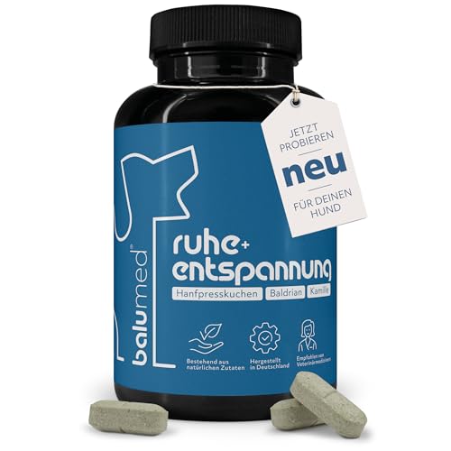 balumed® 120 Ruhe+Entspannung Tabletten für Hunde bei Angst und Stress mit Hanfpresskuchen, Hanföl kaltgepr., Magnesium, Baldrian, Kamille, Hopfen