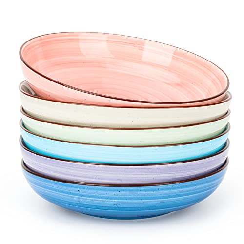 Kitchentour Ceramic Pasta Bowls - Large Salad Bowls Porcelain Serving Bowl Set 26 Ounce - 8 Inch Soup Bowl - Dishwasher And Microwave Safe - Set Of 6, Assorted Warm Colors #TOP5