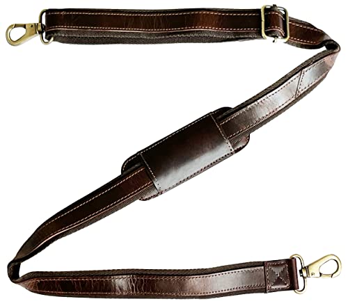 Image of RUSTIC TOWN Leather Bag Replacement Shoulder Strap - Adjustable /Comfortable Strap with Shoulder Padding for all Duffle, Satchel, Messenger, Briefcase Bag (Mulberry Belt with Red Stitching)