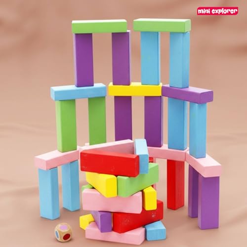 Image of MiniExplorer Toys & Games Tumbling Tower Game for Kids and Adults, Wooden Blocks with Dices Game|Stacking Game Challenging Maths Game