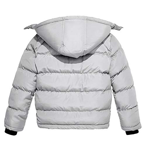Wantdo Jungen Winter Warm Fleece Mäntel Verdickte Baumwolle Gepolstert Jacke Klassische Winddichte Gesteppte Parka Mäntel Outdoor Kapuzenjacke Grau 140-146