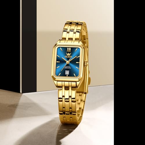Image of OLEVS Watches for Women Gold Dress Analog Quartz Square Female Watch Stainless Steel Waterproof Calender Stylish Watch for Ladies