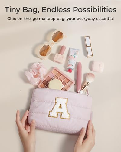 Image of BAGSMART Personalized Makeup Bag, Machine Washable Puffy Cosmetic Pouch | 1.6 inch slim, water-resistant & padded. Machine washable. Charm zipper pull for makeup, earbuds, chargers, meds