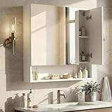 VASAGLE KAILYN Collection - Medicine Cabinet Mirror, Bathroom Wall Mirror Cabinet with Storage, Open Compartment, Adjustable Shelves, 6.5 x 27.6 x 29.5 Inches, Cloud White UBBK129W01