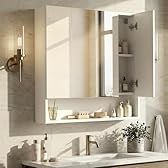 VASAGLE KAILYN Collection - Medicine Cabinet Mirror, Bathroom Wall Mirror Cabinet with Storage, Open Compartment, Adjustable Shelves, 6.5 x 27.6 x 29.5 Inches, Cloud White UBBK129W01