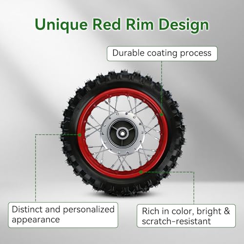 Image of 2.5-10 Rear Wheel Compatible with Dirt Bike CRF50 SSR70 XR50, 2.50x10 Tire & Rim for Apollo Taotao 50cc 70cc 90cc 110cc Pit Bike Off Road Motorcycle with Rear Drum Brake Pad Shoe Assembly Red